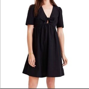 Madewell black cotton poplin tie front keyhole mini dress size 10